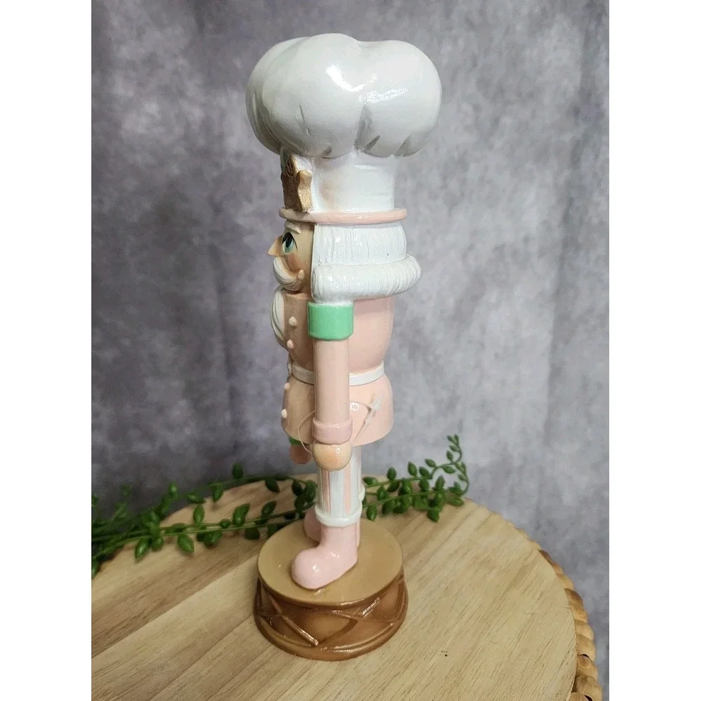 Pastel Pink Chef Baker Nutcracker Figure Resin Christmas 9 3/4